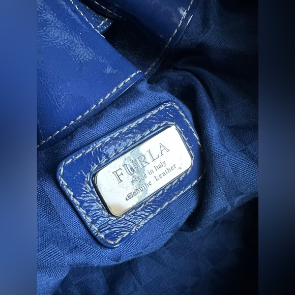 Furla Large patent Leather Shiny Blue Hobo Bag - Picture 12 of 16